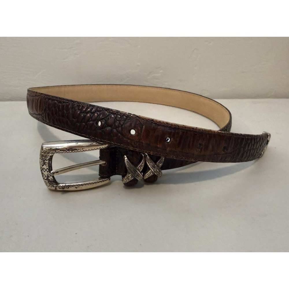 Brighton Brown Leather‎ Crocodile Embossed Silver Buckle Belt Sz M 30 4B108